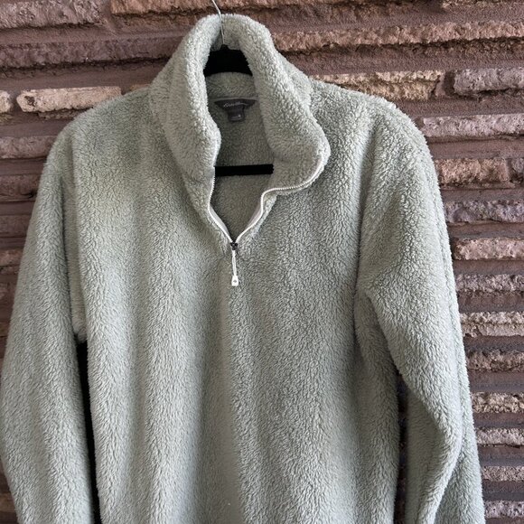 Eddie Bauer Light Green Fleece 1/4 Zip Pullover Cozy Sweater Size Medium - Picture 8 of 11